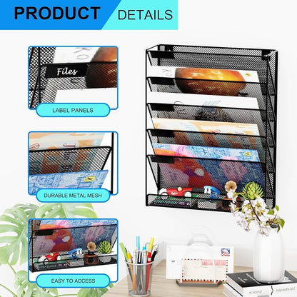 Wall File Organizer Holder Mesh Hanging Paper Document Holder, Vertical 6 - Image 4
