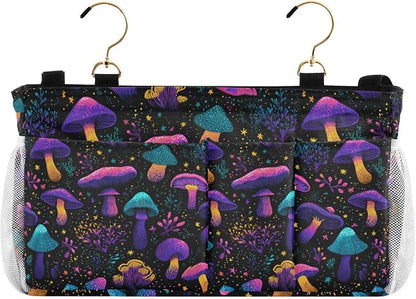 Neon-colored Mushrooms Stars Dots Bedside Caddy by QwThum