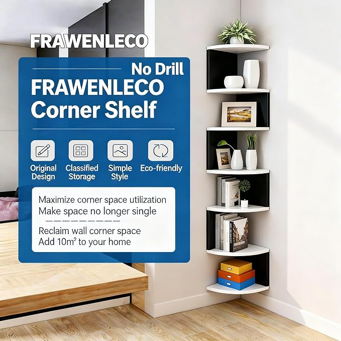 No-Drill Corner Shelf Wall Mount, 7-Tier Floating Corner Bookshelf - Image 3