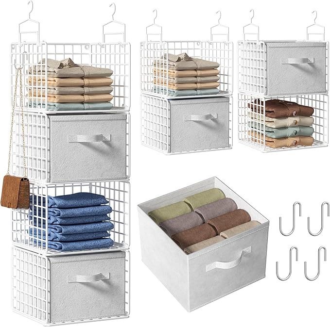 Hanging Closet Organizer with Drawers, 4 Tier Metal Closet Organizers and by Orapoke