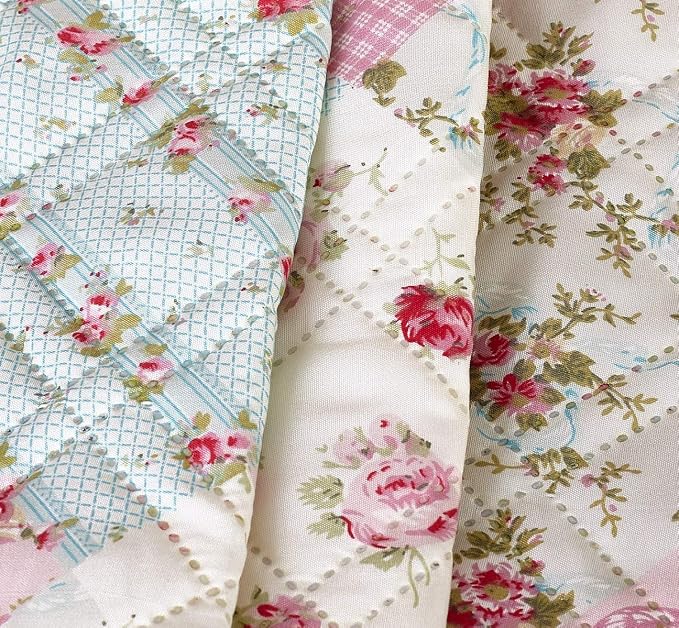 Brilliant Sunshine Pink and Green Rose Patchwork Sofa Armrest 5 Pockets - Image 4