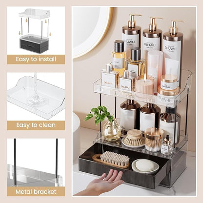 Delamu Bathroom Organizers and Storage, 2 Tier 2 Drawer Makeup Organizer - Image 7