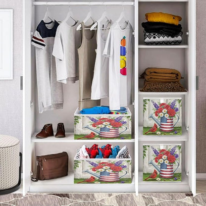 Watering Can with Us Flag Storage Cube with Handles, Foldable Fabric Storage - Image 6