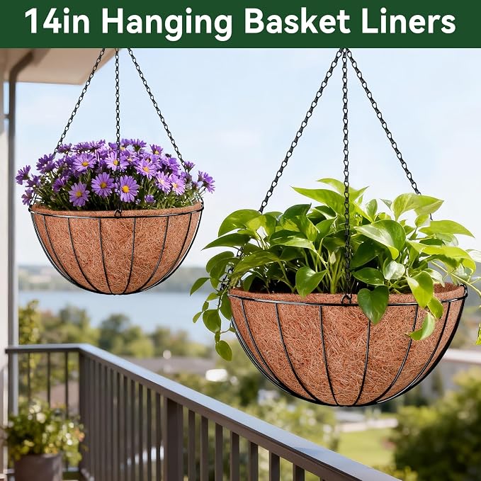 14 Inch Coco Liners for Planters, 4 Pack Hanging Basket Liners | Round Coco - Image 8