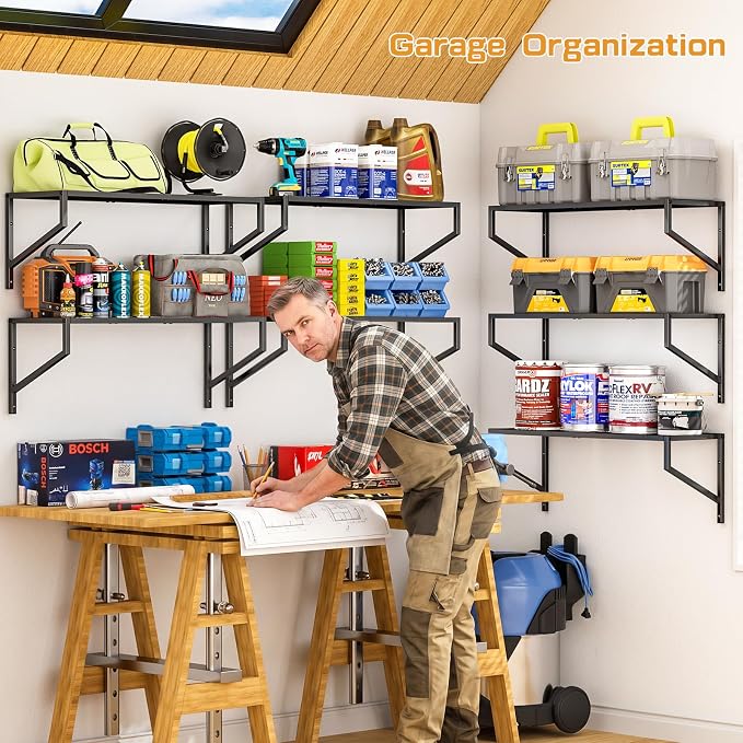 ThreeHio 3 Pack Garage Wall Shelving, Heavy Duty Garage Shelves Wall Mount - Image 5