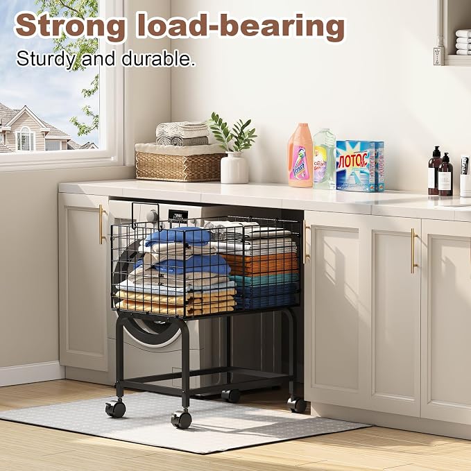 Wire Laundry Hamper Cart, Rolling Laundry Carts - Image 2