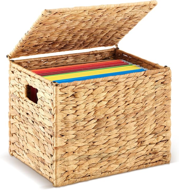 Jingmore Large Decorative Hanging File Box Water Hyacinth Wicker Basket File by Jingmore