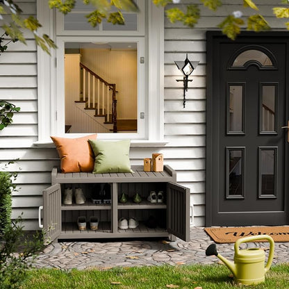 Storage Bench - 2 Doors Waterproof Resin Shoe Bench - Indoor & Outdoor Use - Image 2