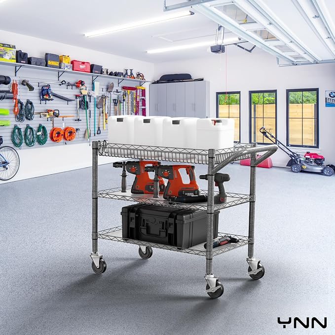 YNN Utility Rolling Cart, 990Lbs 3 Tier Heavy Duty Metal Cart - Image 4