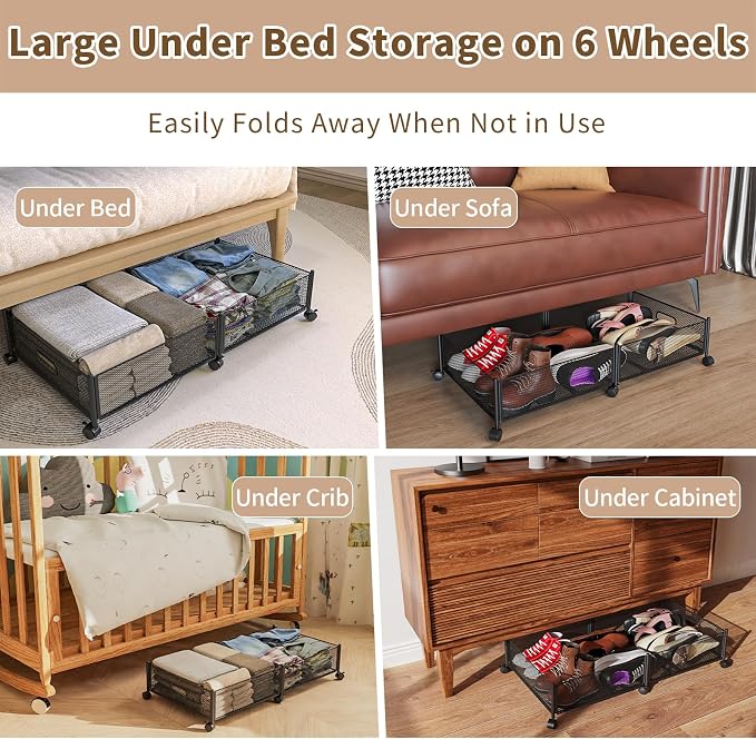 Under Bed Storage on Wheels, Upgraded 31.5 inch Large Rolling Under Bed Storage - Image 3