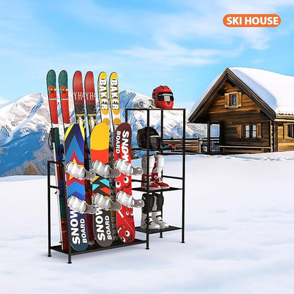 Freestanding Snowboard Rack, 4 Pair Ski, 3 Pack Snowboard, Snowboard Gear - Image 7