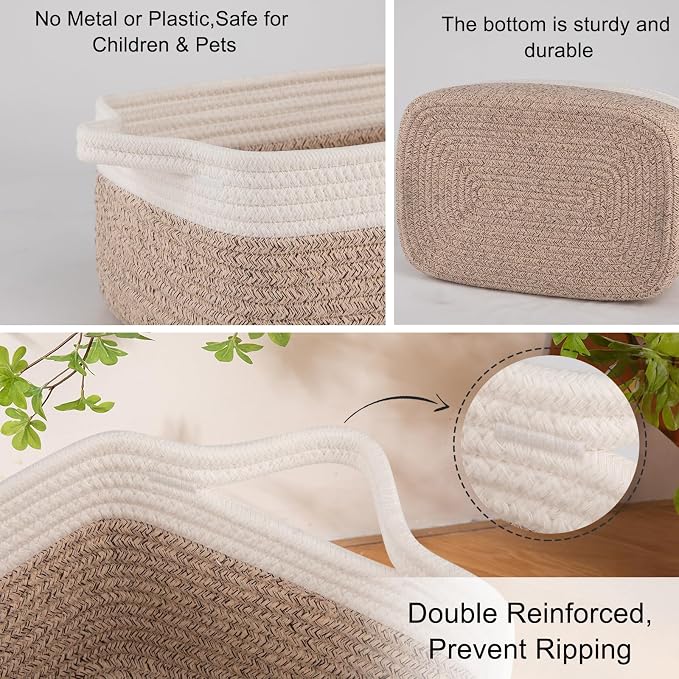 OIAHOMY 3 Pack Storage Baskets for Organizing, Woven Cotton Rope Basket for - Image 4