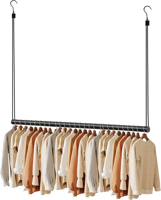 BaiNong Adjustable Closet Hanging Rod 48" Black Closet Rod Extender | Heavy by BaiNong