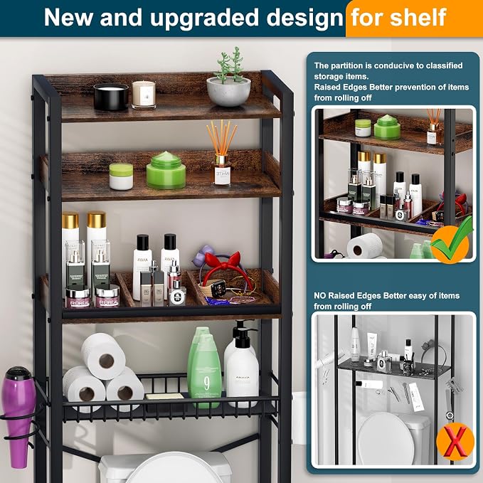 Over The Toilet Storage Cabinet, 4 Tier Bathroom Organizers and Storage - Image 3