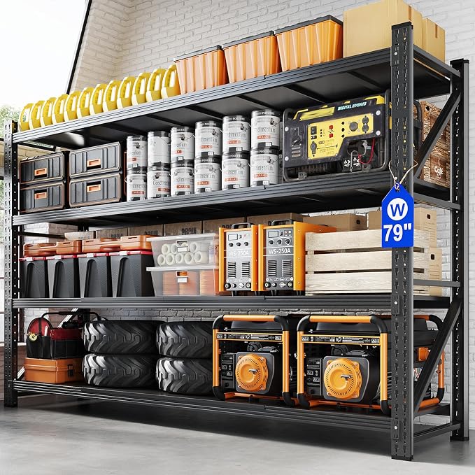 Yizosh 79" W Metal Garage Storage Shelves, 7000LBS Heavy Duty 4-Shelf by Yizosh