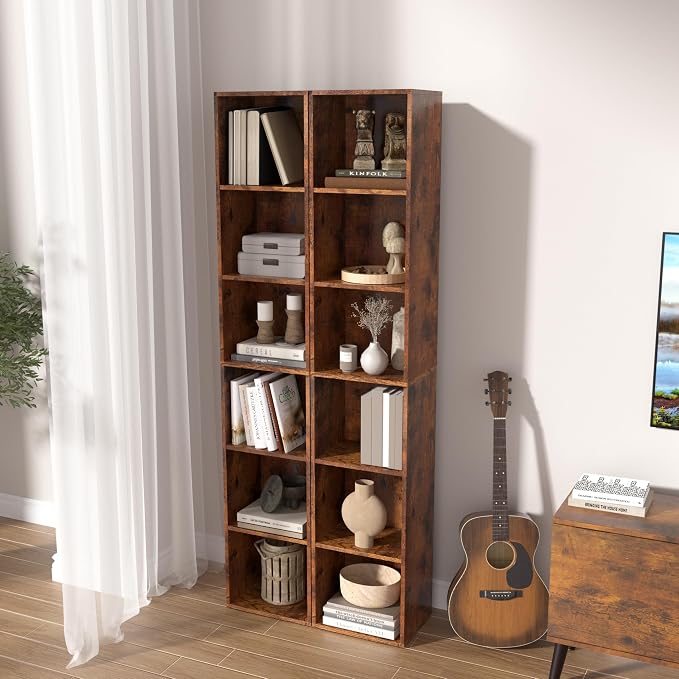 6-Tier Wooden Cube Storage Organizer, 62 Inch Tall Bookcase & Display Shelf - Image 7