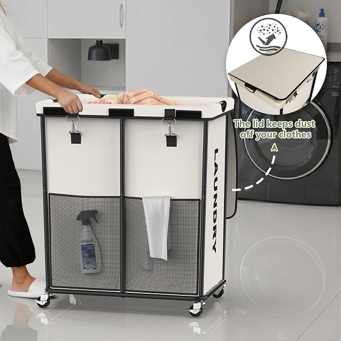 Laundry Hamper with Wheels and Lid, 225L Heavy Duty Rolling Laundry Basket - Image 7