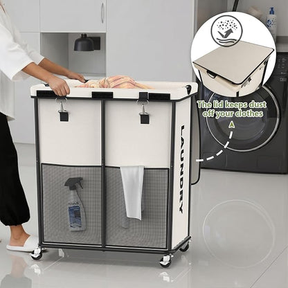 Laundry Hamper with Wheels and Lid, 225L Heavy Duty Rolling Laundry Basket - Image 7