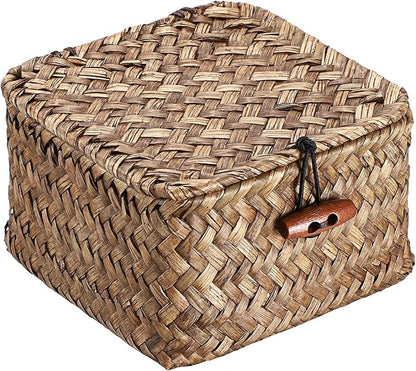 Hipiwe Handwoven Seagrass Basket Bin Small Decorative Shelf Basket Boxes by Hipiwe