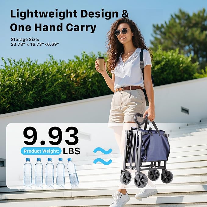 29.3" Collapsible Wagon Cart, 150L Heavy Duty Folding Utility Wagon - Image 4