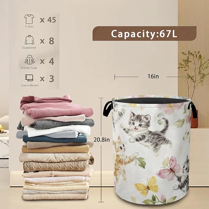 Cute Cats Laundry Hamper, Collapsible Laundry Baskets, Butterfly Floral Dirty - Image 3
