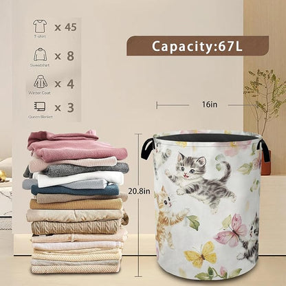 Cute Cats Laundry Hamper, Collapsible Laundry Baskets, Butterfly Floral Dirty - Image 3