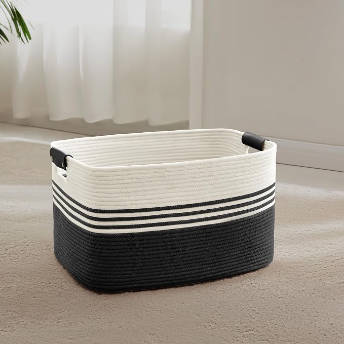45L Small Laundry Basket with Leather Handles by SunNewt
