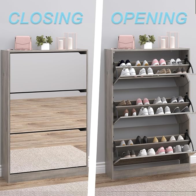 BORNOON Shoe Cabinet with 3-Flip Mirror Drawers, Freestanding Shoe Rack - Image 5