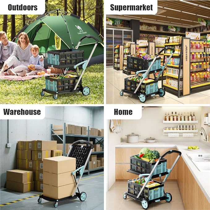 Foldable Shopping Cart, 200 lbs Capacity Grocery Cart on Wheels - Image 7