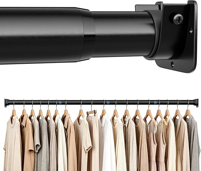 STARLATTA Heavy Duty Black Closet Rod: 17-84 Inch Stepless Adjustable Clothes by STARLATTA