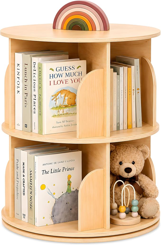 2 Tier Rotating Bookshelf, 360 Display Bookcase by Unknown