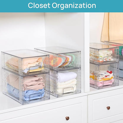 Vtopmart 4 Pack Large Stackable Storage Drawers, Easily Assemble Acrylic - Image 4