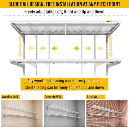 2-Pack 2 Tier 1.3x4ft Garage Shelving Wall Mounted, 15.6x48inch per Shelf - Image 7