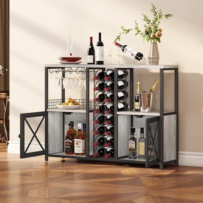 Homeiju Mini Bars for Home, Wooden Coffee Bar Cabinet, Modern Liquor Cabinet - Image 2