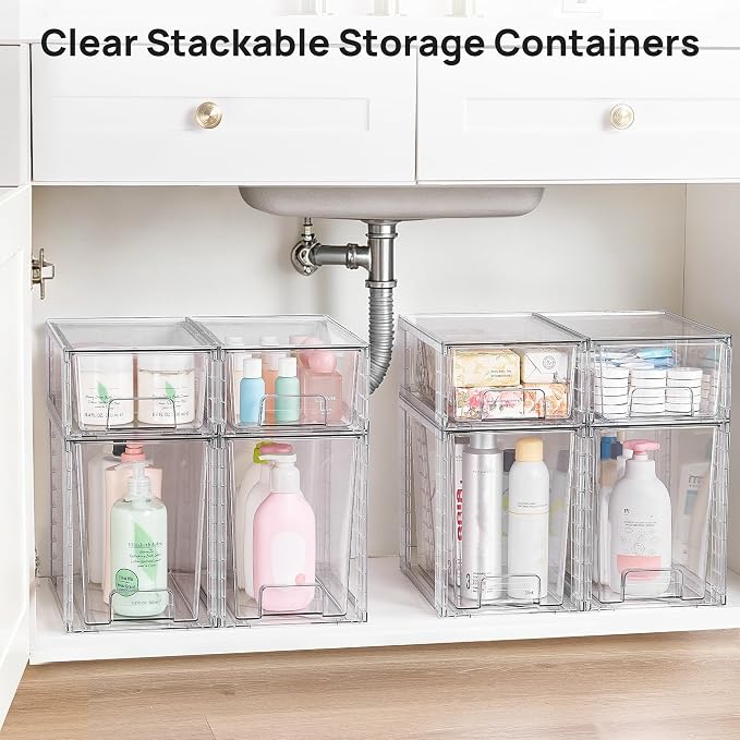 Vtopmart 8 Pack Clear Stackable Storage Drawers, Pull-Out Organizers, 4 Tall - Image 4