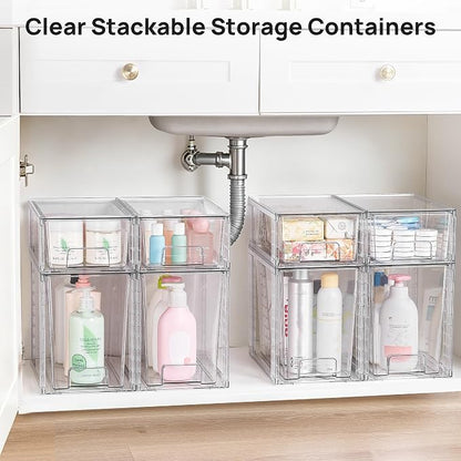 Vtopmart 8 Pack Clear Stackable Storage Drawers, Pull-Out Organizers, 4 Tall - Image 4