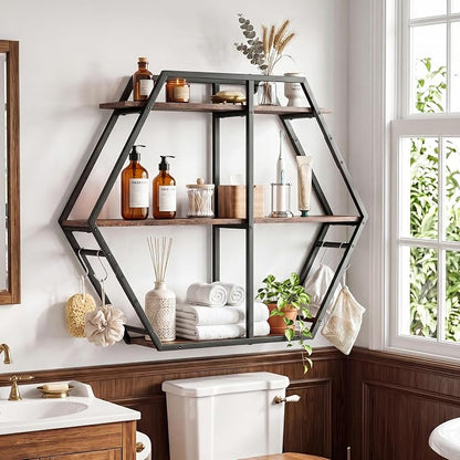 Tangkula Hexagon Wall Shelf, 3-Tier Geometric Bookcase - Image 2