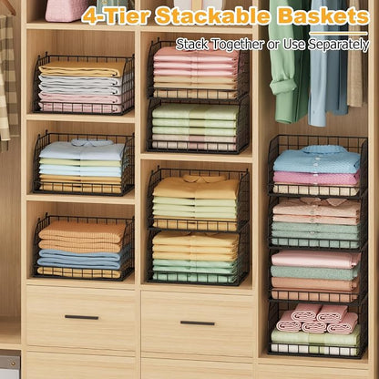 Extended Paragraph Stackable Storage Bins Closet Organizer，4-Pack Wire Baskets - Image 2