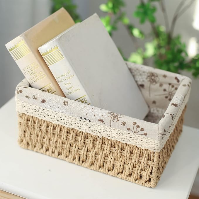 YRMT Storage Baskets Set of 3, Decorative Paper Rope Woven storage Baskets - Image 5