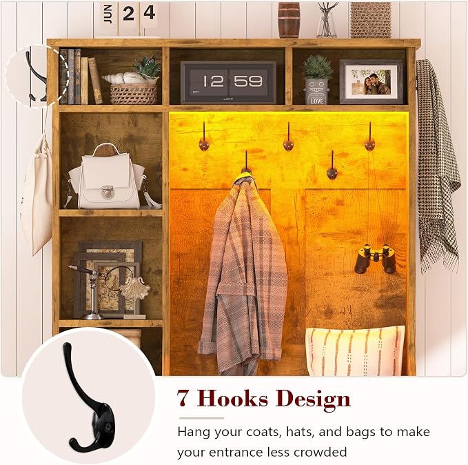 CSZZD Hall Tree with Bench and Shoe Storage, Farmhouse Entryway Bench with Coat - Image 6