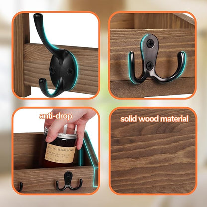 AMBIRD Wall Hooks with Shelf 26.57inch Entryway Wall Hanging Shelf Wood Coat - Image 7