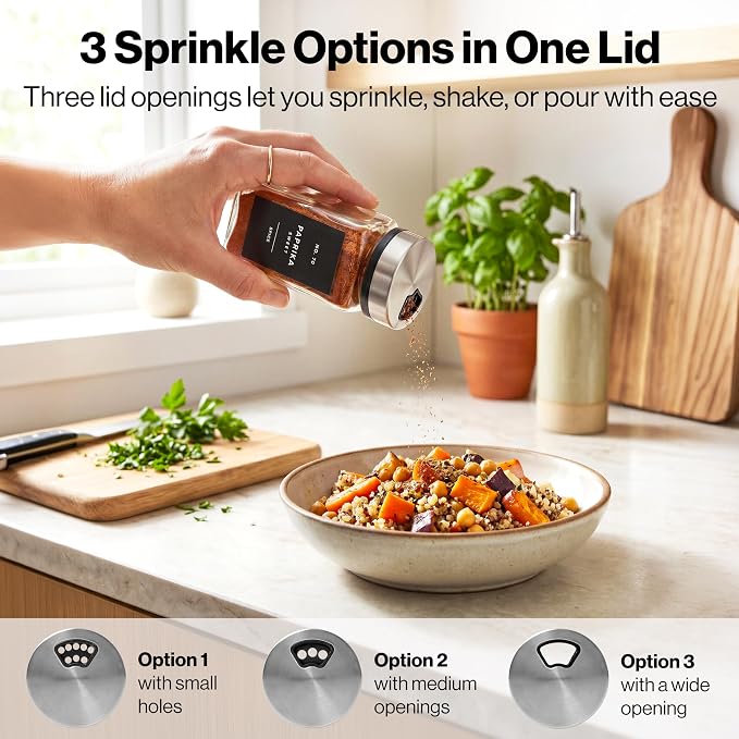 EDELHAUS Glass Spice Jars with Label and Silver Rotating Lids Spice Containers - Image 3