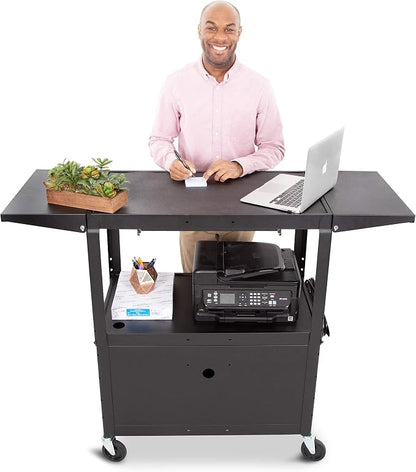 Line Leader Large AV Cart with Locking Cabinet & Drop Leaves, Rolling Height - Image 8
