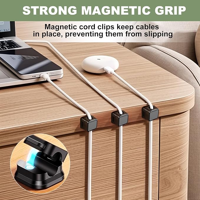 8 Pack Magnetic Cord Organizer, Strong Adhesive Desk Magnetic Cable Clips - Image 3