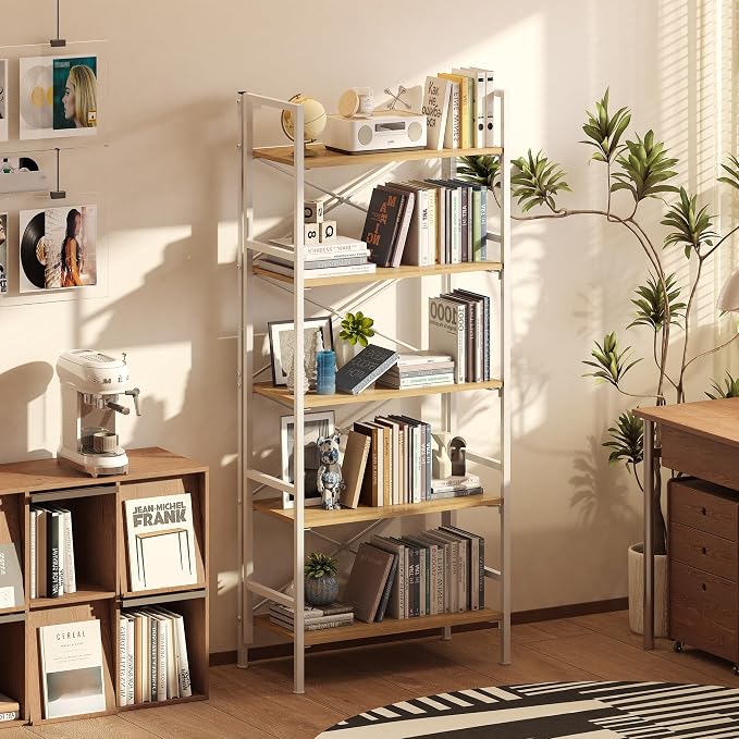 Folding Bookshelf, 5 Tier Bookcase Foldable Shelf - Image 2