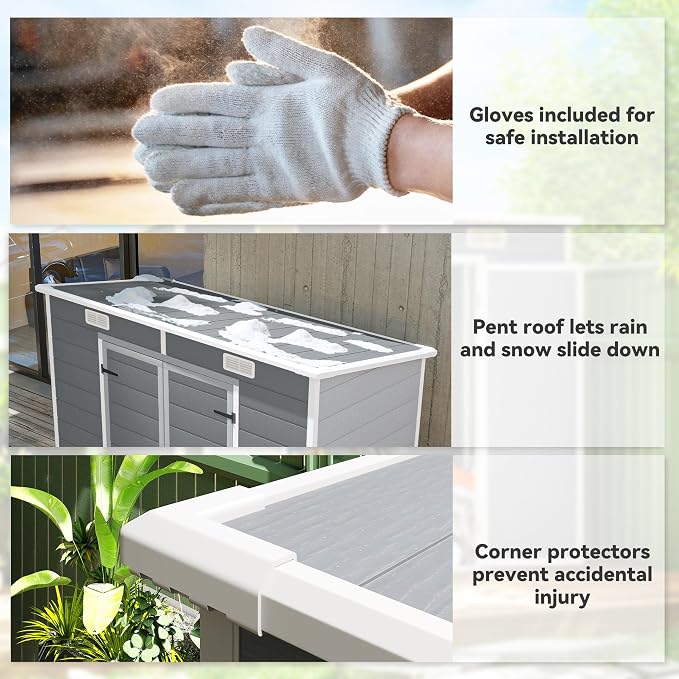 Outsunny 8' x 4' Outdoor Storage Shed, Waterproof Resin Plastic Shed - Image 9