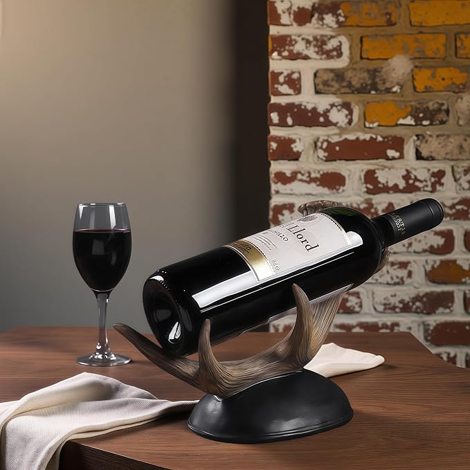 Antler Wine Bottle Rack, Rustic Resin Countertop Single Wine Bottle Holder - Image 6