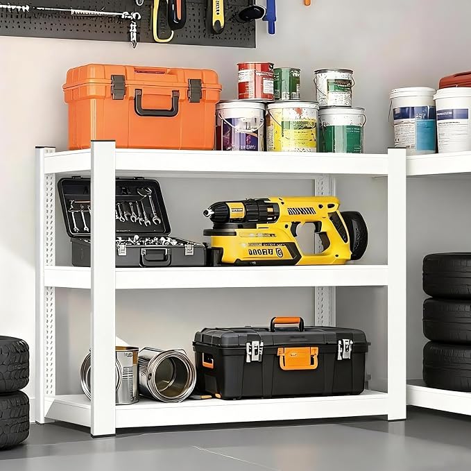 Metal Garage Storage Shelves Heavy Duty Shelving Unit 3 Tier White Adjustable - Image 8