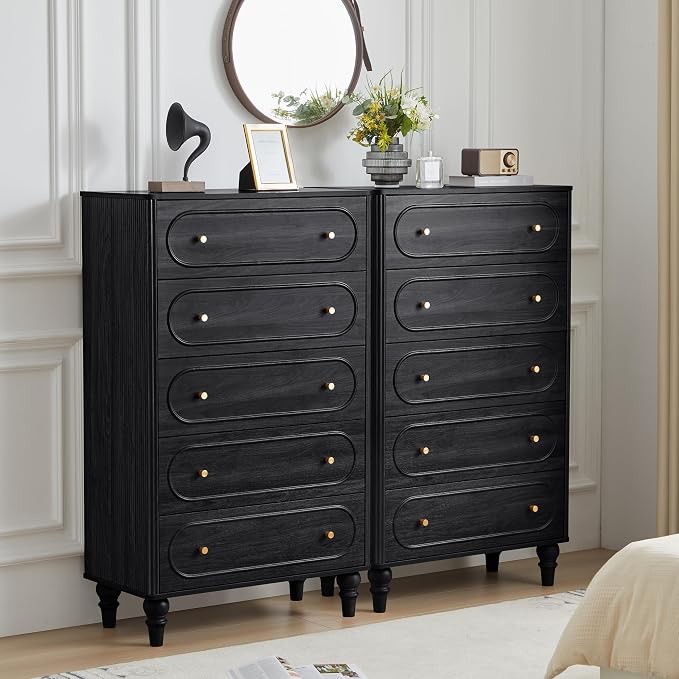 ORRD 5 Drawer Fluted Dresser for Bedroom Set of 2, Mid Century Modern Chest of by ORRD