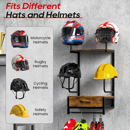 Motorcycle Helmet Holder Wall Mount, Solid Wood and Metal Helmet Rac, - Image 5